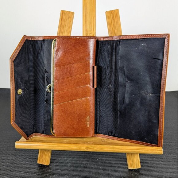 Vintage Buxton Tan Leather Bifold long check wallet pen holder coin purse - Picture 3 of 4